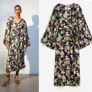 H&M Multicolor Wrap Floral Butterfly Sleeve Dress pleated wrap dress SIZE SMALL
